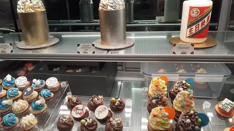 Cupcakes in a cabinet